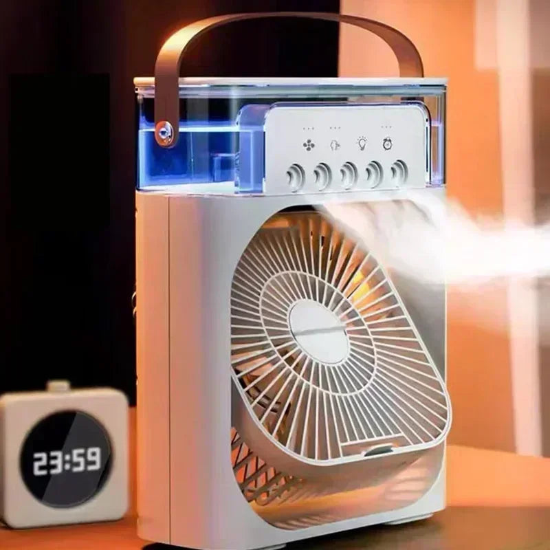 Portable USB Air Cooler Fan with Humidifier & LED Light – 3-in-1 Cooling Unit for Summer Relief at Home or Office for boat RV